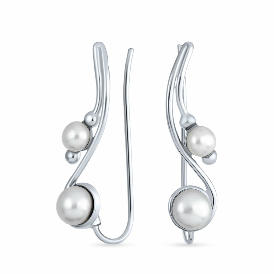 Shop Women Bling Jewelry Ear Cuffs, Cartilage Earrings | Freshwater Pearl Ear Climbers Earrings Plated Sterling