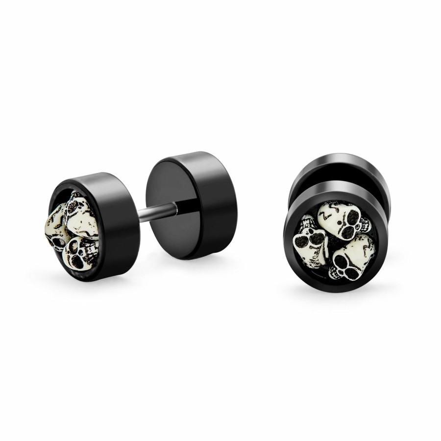 Shop Women Bling Jewelry Ear Piercing | Biker Goth Skulls Black Cheater Faux Plugs Earring Stainless Steel