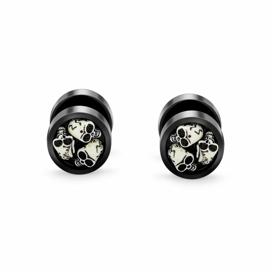 Shop Women Bling Jewelry Ear Piercing | Biker Goth Skulls Black Cheater Faux Plugs Earring Stainless Steel