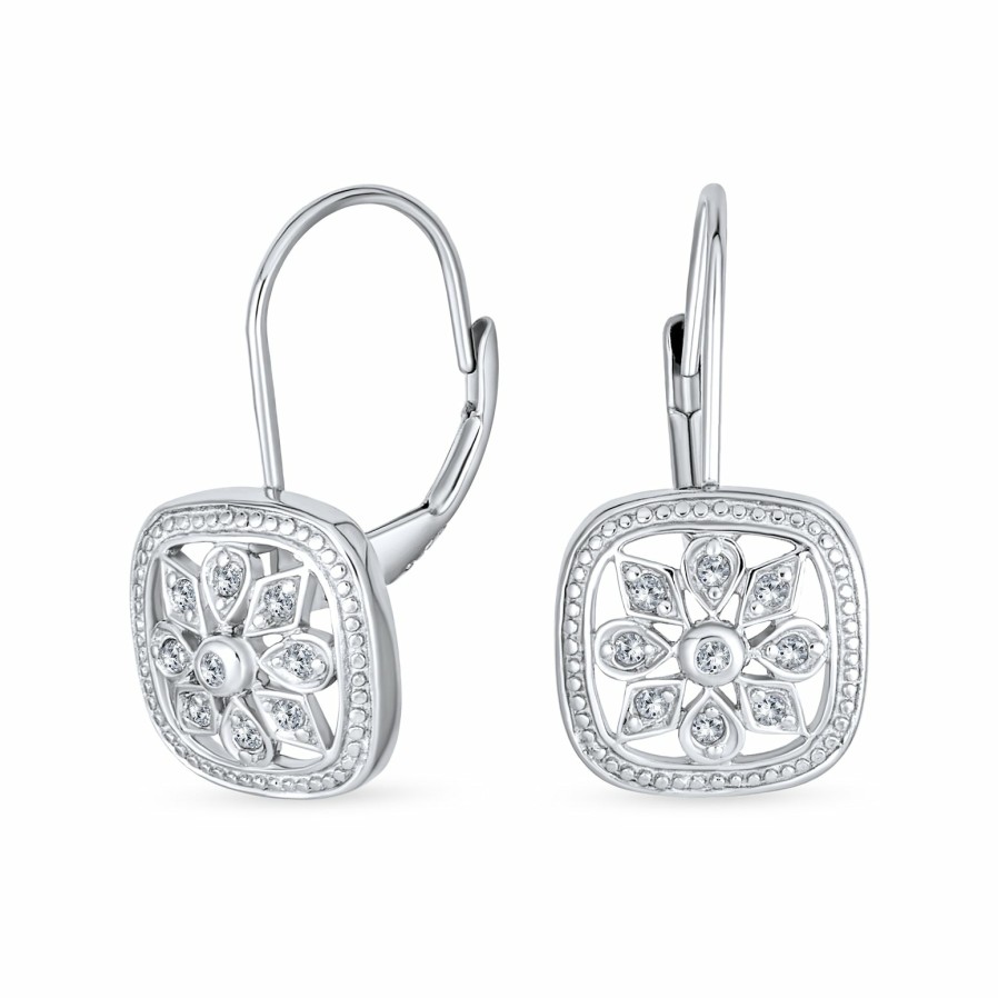 Shop Women Bling Jewelry Dangle Drop Earrings | Holiday Pave Cz Christmas Snowflake Drop Leverback Earrings 925 Silver