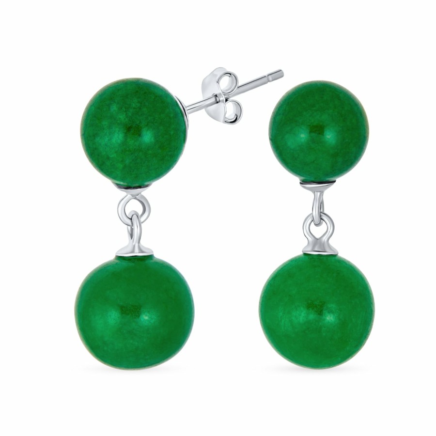 Shop Women Bling Jewelry Dangle Drop Earrings | Jade Double Ball Bead Drop Earrings Sterling Silver 10Mm