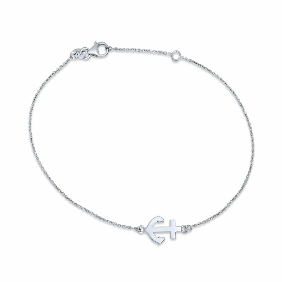 Shop Women Bling Jewelry Delicate Bracelets | Nautical Side Boat Anchor Charm Anklet Ankle Bracelet Sterling Silver