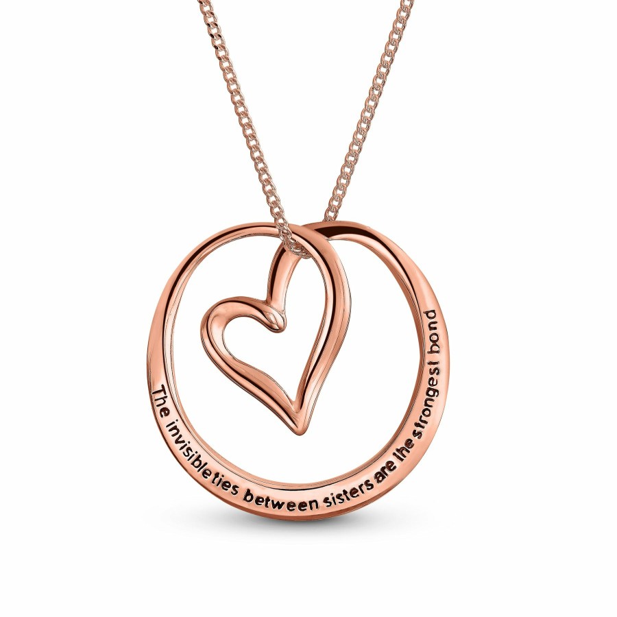 Shop Women Bling Jewelry Delicate Pendant Necklaces | Sister Bond Heart Circle Pendant Necklace .925 Gold Plated