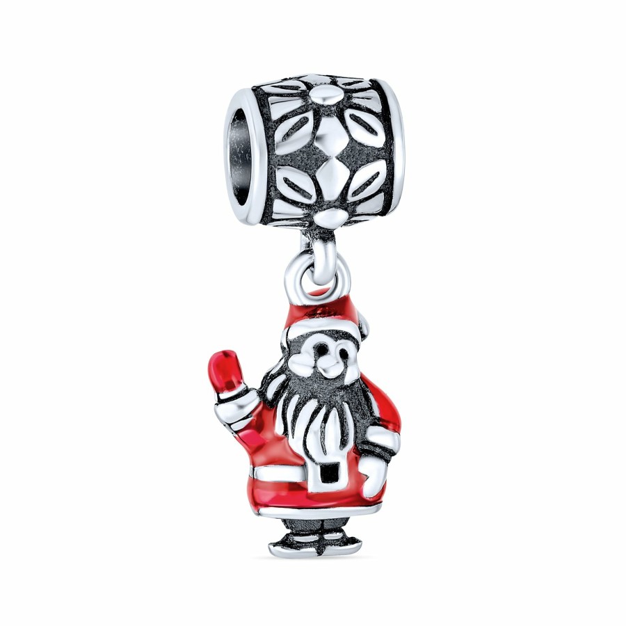 Shop Women Bling Jewelry Unique Charms | Christmas Red Santa Claus Dangle Charm Bead .925 Sterling Silver