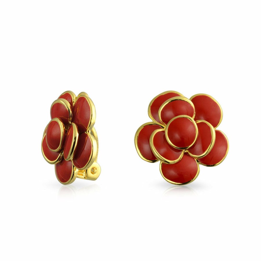 Shop Women Bling Jewelry Clip On Earrings | Rose Flower Spring Retro Clip On Earrings Ears Gold Plated