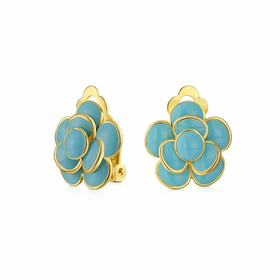 Shop Women Bling Jewelry Clip On Earrings | Rose Flower Spring Retro Clip On Earrings Ears Gold Plated