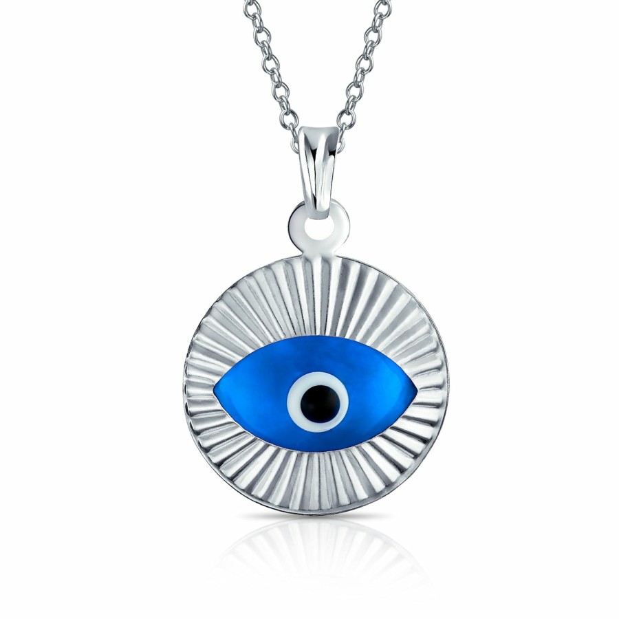 Shop Women Bling Jewelry Pendant Necklaces | Heart Circle Evil Eye Pendant Necklace Gold .925 Sterling