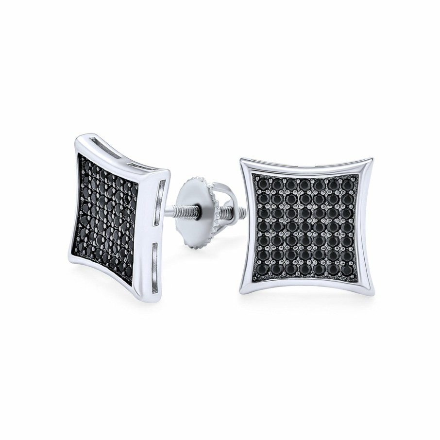 Shop Men Bling Jewelry Mens Earrings | Men'S Square Pave Cz Kite Stud Earrings .925 Silver Screwback 7 -12 Mm