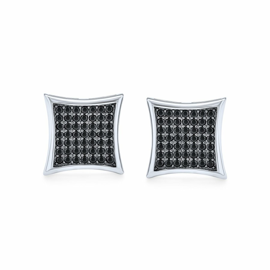 Shop Men Bling Jewelry Mens Earrings | Men'S Square Pave Cz Kite Stud Earrings .925 Silver Screwback 7 -12 Mm