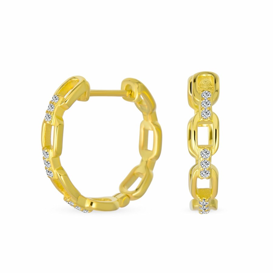 Shop Women Bling Jewelry Hoops Huggies Earrings | Paper Clip Cz Chain Link Hoop Earrings Gold Plated .925 .75"Dia