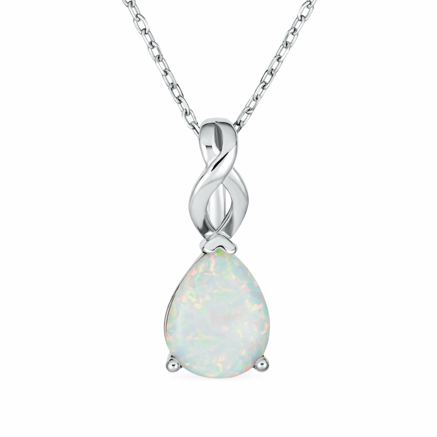 Shop Women Bling Jewelry Pendant Necklaces | Solitaire Teardrop Created Opal Pendant Necklace .925Sterling Silver