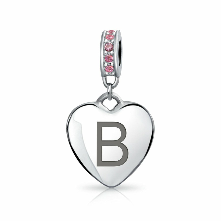 Shop Women Bling Jewelry Abc Initial | Heart Dangle Bead Charm Crystal Pink October .925 Sterling Silver