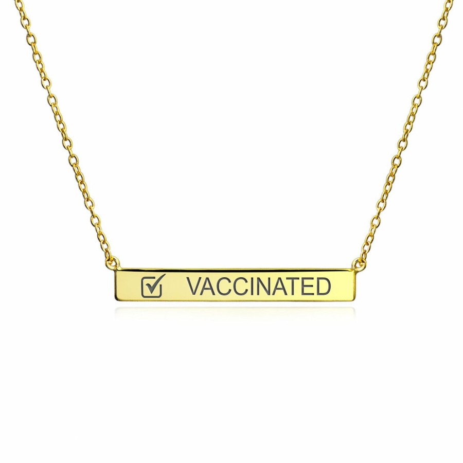 Shop Women Bling Jewelry Engravable Necklaces | Vaccinated Sideways Necklace Pendant Gold Plated