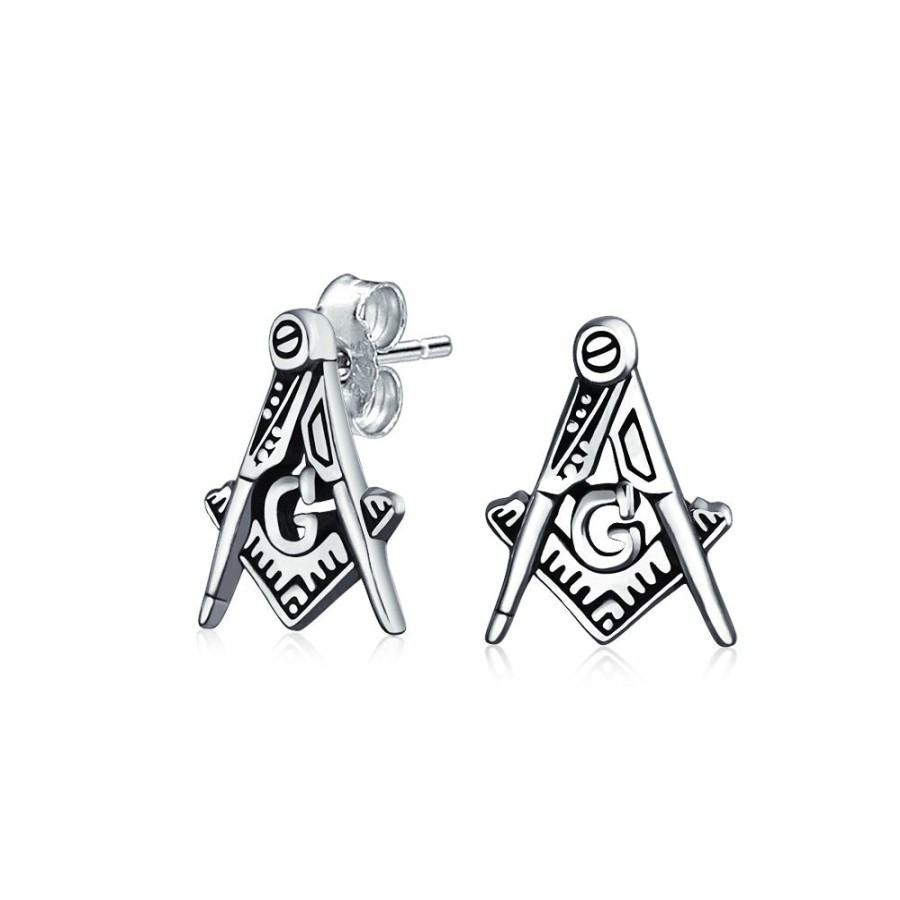 Shop Women Bling Jewelry Stud Earrings | Square And Compass Masonic Freemason Stud Earrings Sterling Silver