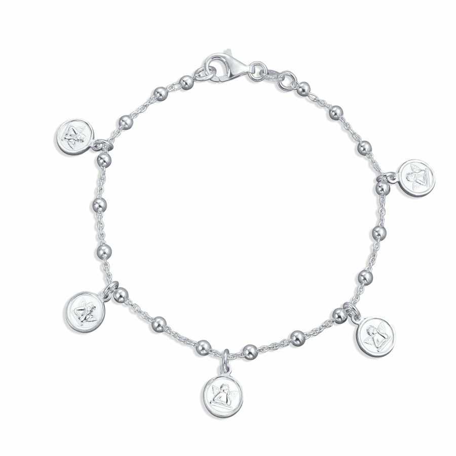 Shop Women Bling Jewelry | Angels Cherubs Dangle Round Disc Multi Charm Bracelet Sterling Silver