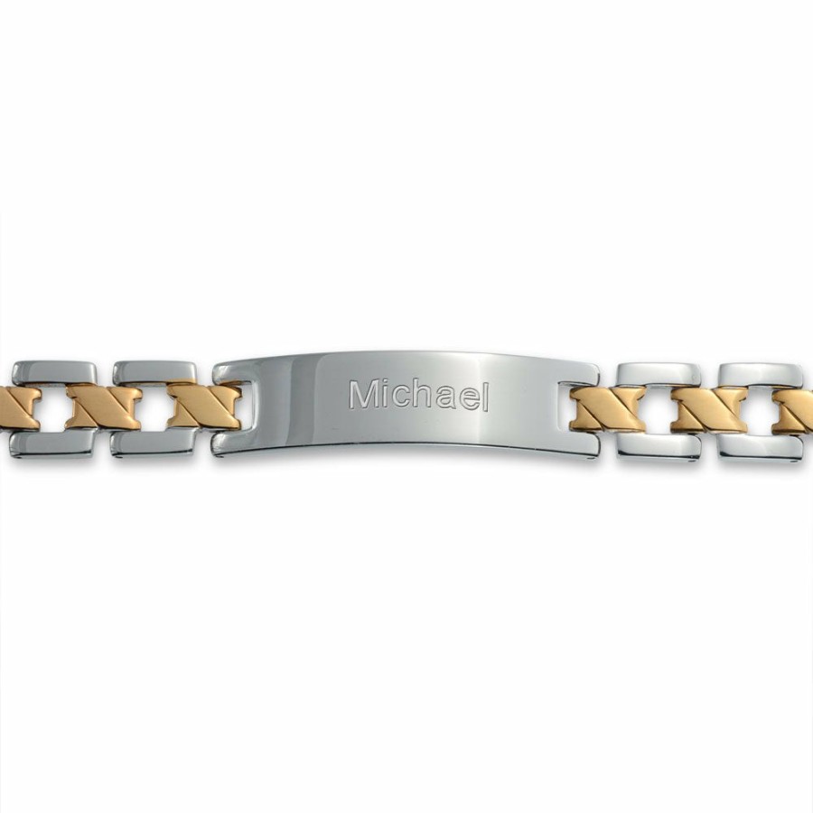 Shop Men Bling Jewelry Mens Bracelets & Id Bracelets | Mens Identification Id Bracelet Cross X Two Tone Gold Stainless Steel