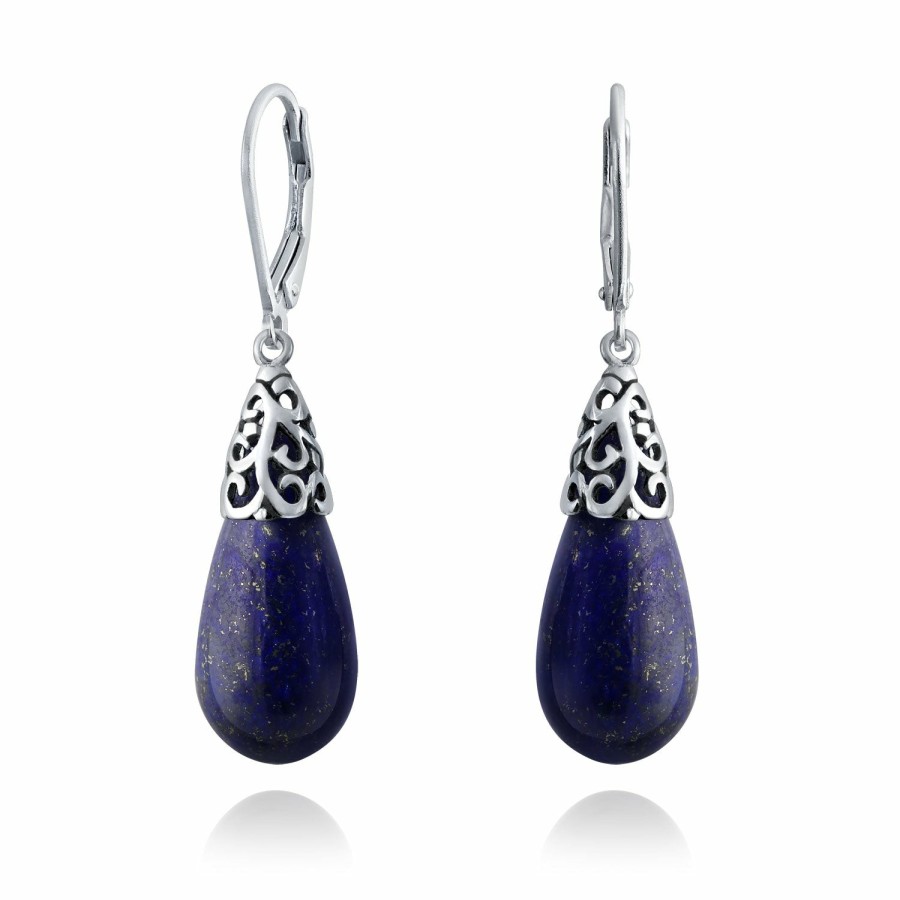 Shop Women Bling Jewelry Dangle Drop Earrings | Western Gemstone Teardrop Filigree Dangle Earrings .925 Sterling Silver