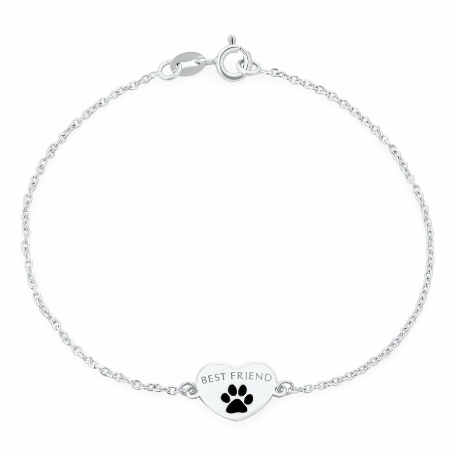 Shop Women Bling Jewelry Unique Bracelets | Pet Lover Dog Puppy Bff Heart Paw Print Charm Bracelet Sterling Silver