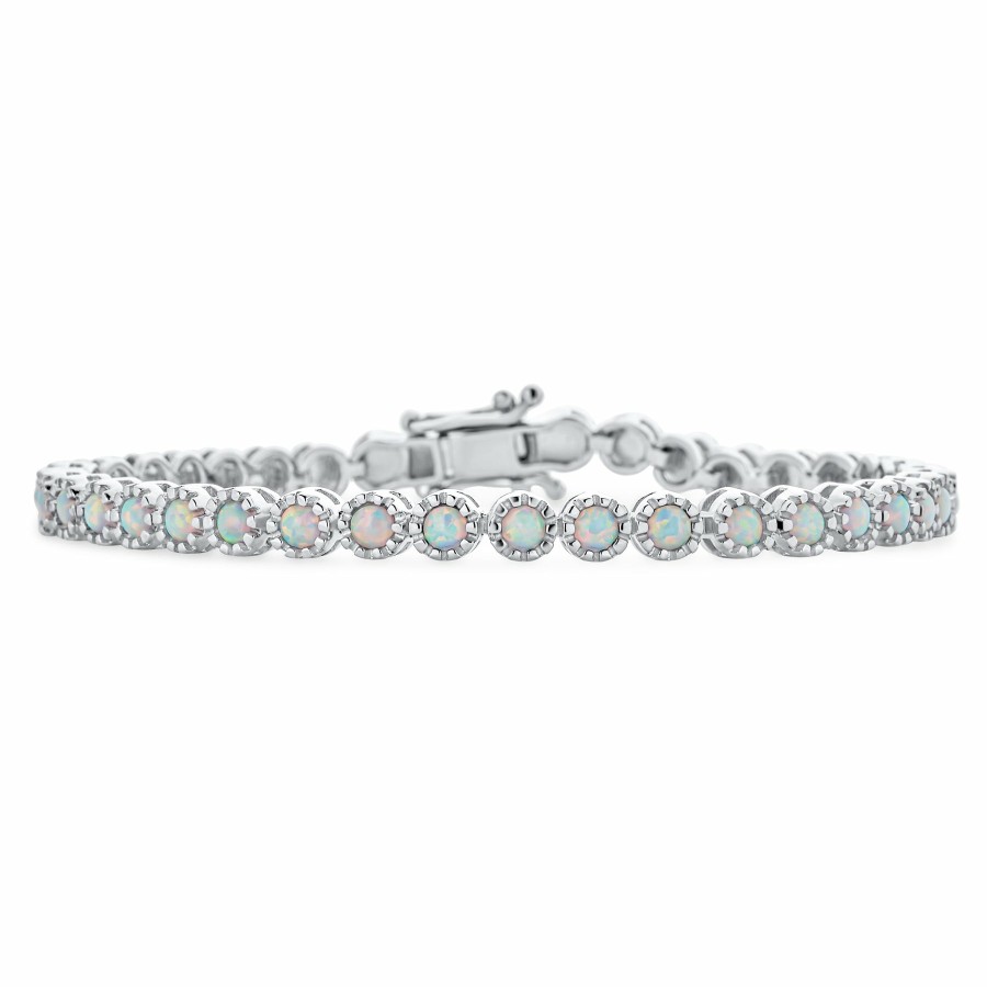 Shop Women Bling Jewelry Delicate Bracelets | Dainty Milgrain Edge White Opal Tennis Bracelet .925Sterling Silver