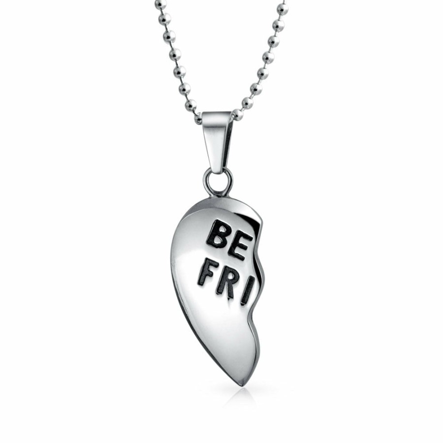 Shop Women Bling Jewelry Pendant Necklaces | Best Friend Split Broken Heart Break Apart Stainless Steel Necklace Silver Tone