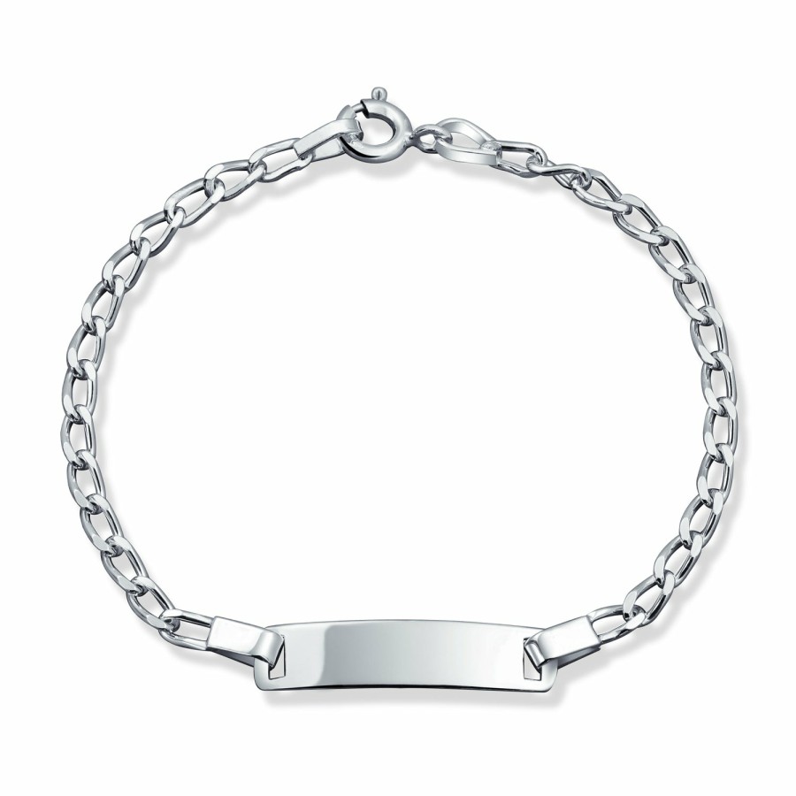 Shop Women Bling Jewelry Engravable Bracelets | Dainty Virgin Mary Id Bracelet Figaro Or Curb Chain Sterling Wrist 6,7"