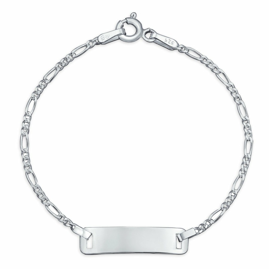 Shop Women Bling Jewelry Engravable Bracelets | Dainty Virgin Mary Id Bracelet Figaro Or Curb Chain Sterling Wrist 6,7"