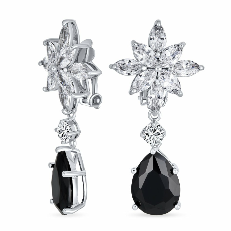 Shop Women Bling Jewelry Clip On Earrings | Bridal Flower Aaa Cz Teardrop Chandelier Clip On Earrings