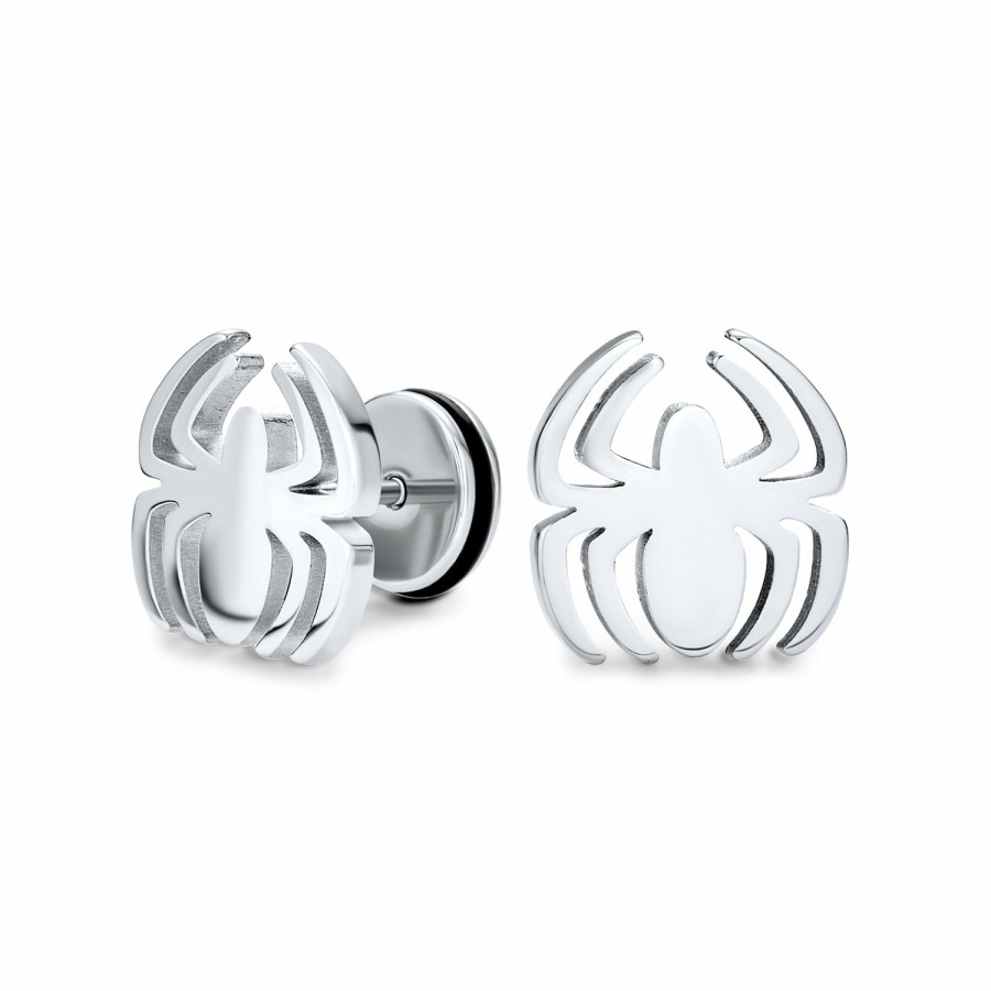 Shop Men Bling Jewelry Mens Earrings | Spider Faux Stud Plug Ear Surgical Steel 16G Stud Earrings