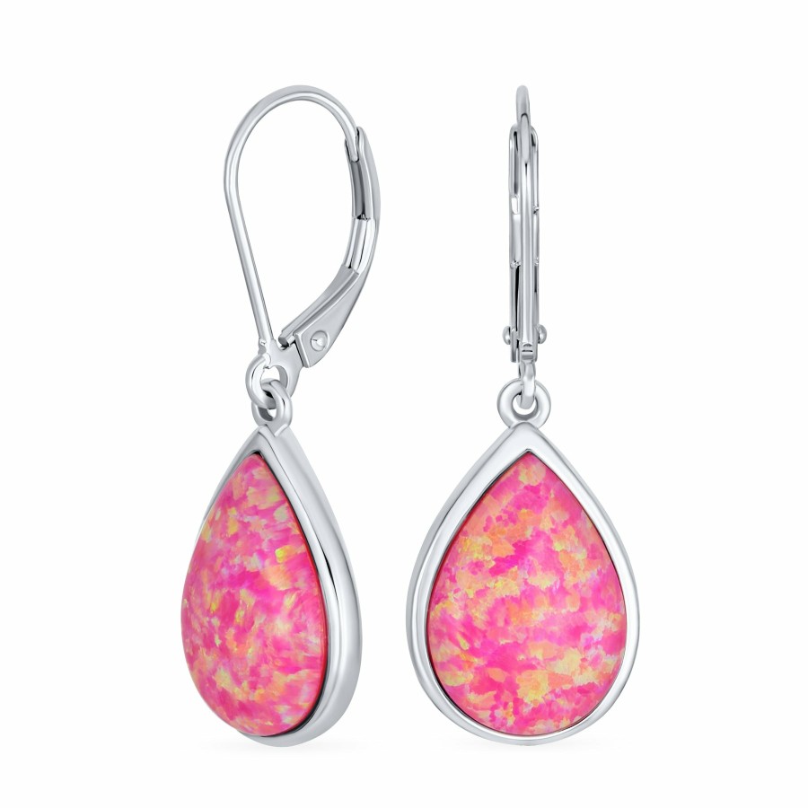 Shop Women Bling Jewelry Dangle Drop Earrings | Pink Orange Opal Teardrop Dangle Leverback Earrings Gold Plated Silver