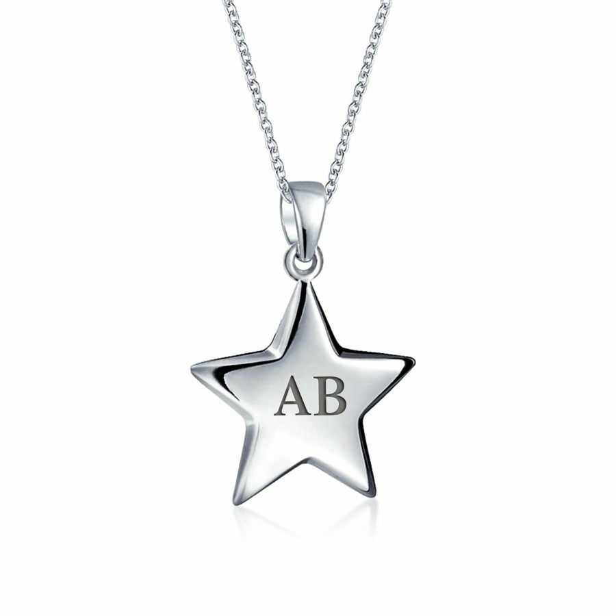 Shop Men Bling Jewelry Mens Earrings | Initial A-Z Celestial Usa Patriotic Rock Star Necklace Pendant Silver