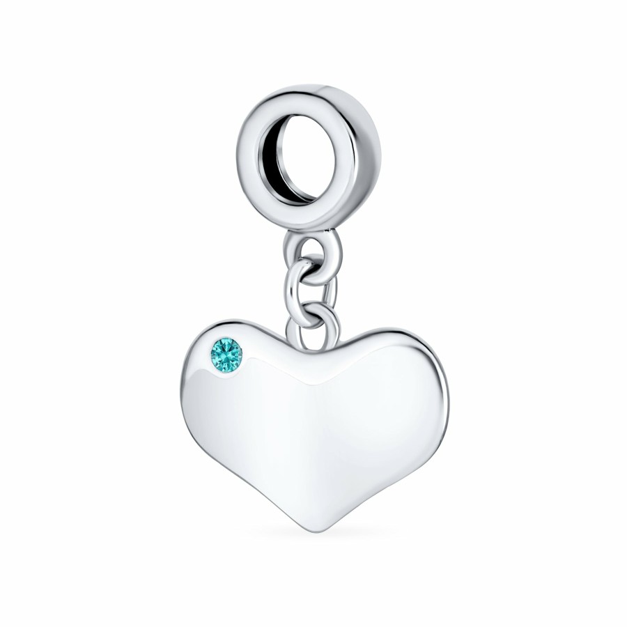 Shop Women Bling Jewelry Birthstone Beads | Crystal Accent Dangle Heart Shape Charm Bead .925 Sterling Silver