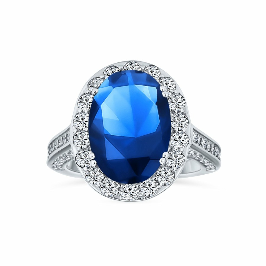 Shop Women Bling Jewelry Engravable Rings | 6Ct Imitation Sapphire Aaa Cz Sterling Silver Engagement Ring