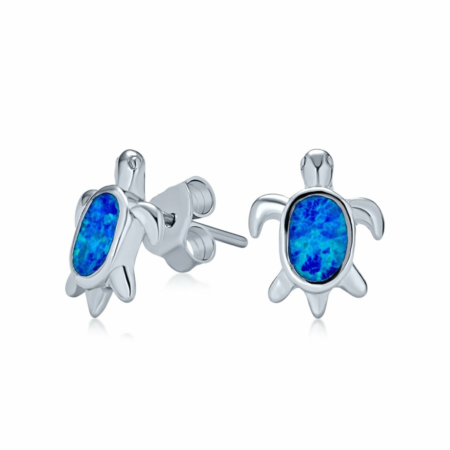 Shop Women Bling Jewelry Stud Earrings | Hawaiian Blue Created Opal Turtle Stud Earrings Small Sterling Silver