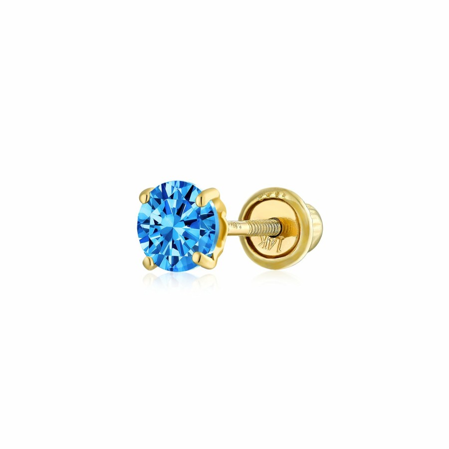 Shop Women Bling Jewelry Stud Earrings | Tiny Cz Gemstone Solitaire Cartilage Ear Stud Real 14K Gold Screwback