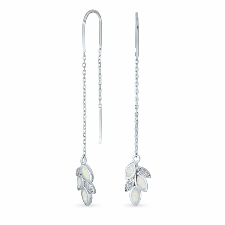 Shop Women Bling Jewelry Dangle Drop Earrings | Long Arrow Leaf Feather Teardrop Opal Chain Threader Earrings