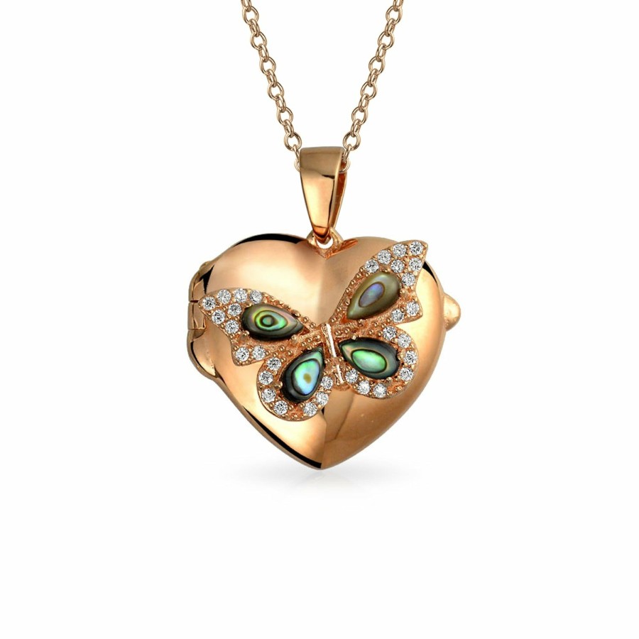 Shop Women Bling Jewelry Engravable Necklaces | Marcasite Garnet Vintage Butterfly Heart Locket .925 Silver