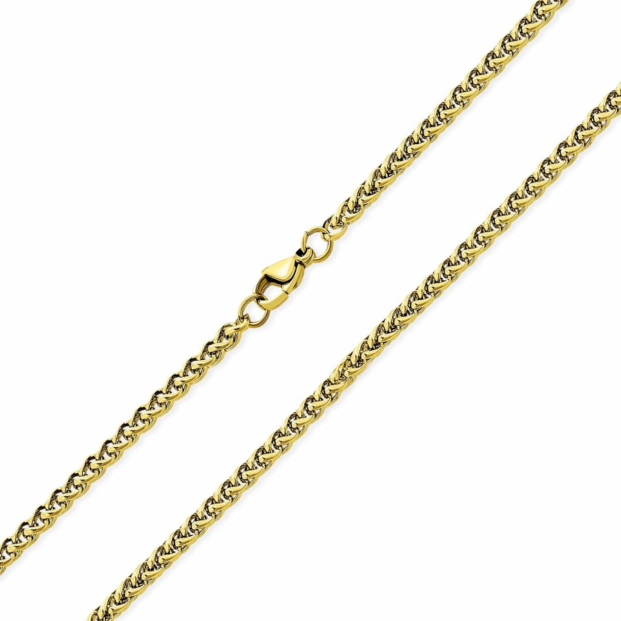 Shop Women Bling Jewelry Chains Necklaces | Unisex Wheat Foxtail Chain Necklace Silver Gold Plated Stainless Steel 20,24,30"