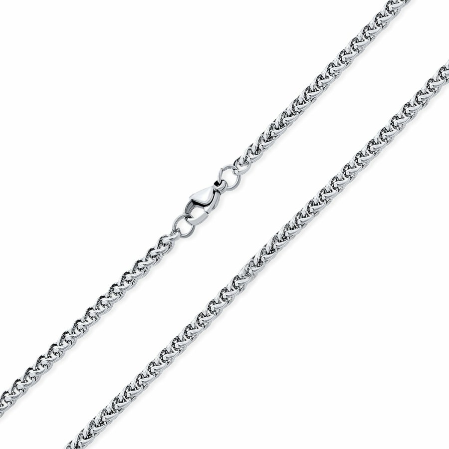 Shop Women Bling Jewelry Chains Necklaces | Unisex Wheat Foxtail Chain Necklace Silver Gold Plated Stainless Steel 20,24,30"