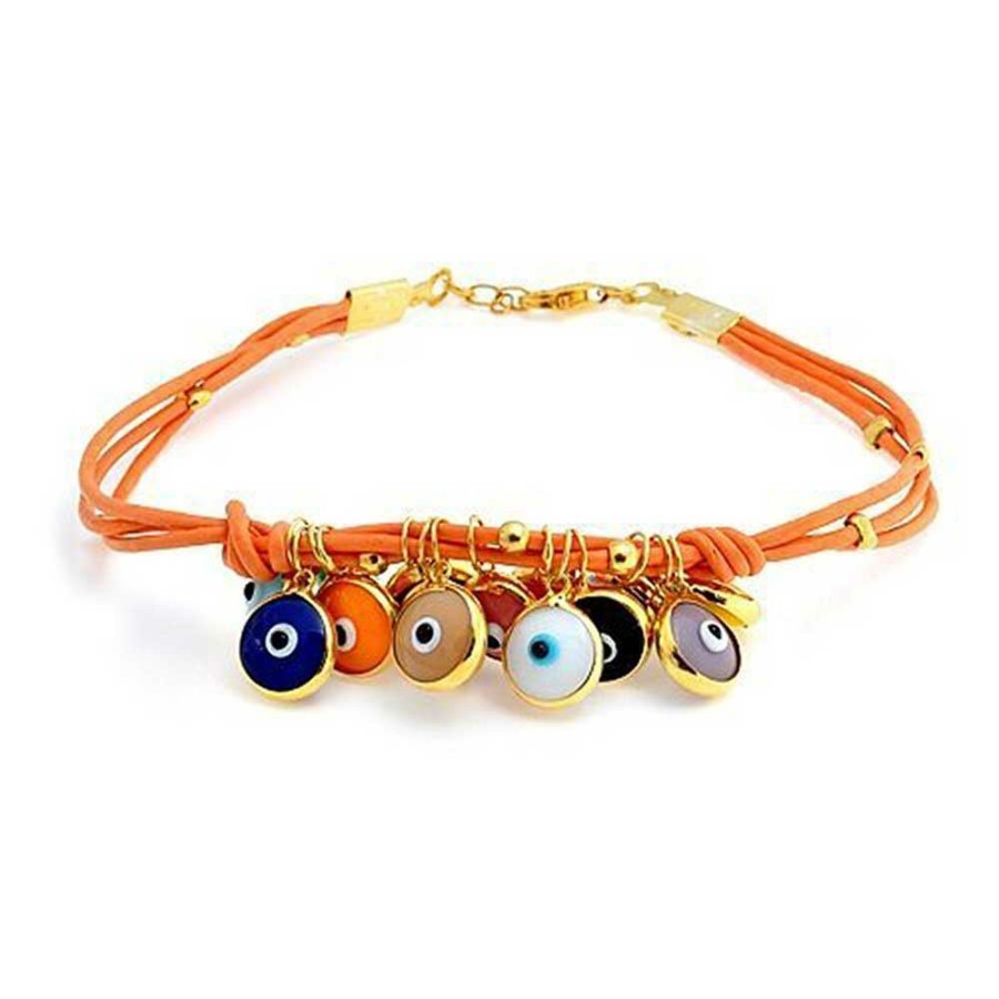 Shop Women Bling Jewelry Charm Bracelets | Colorful Evil Eye Charms Cord Leather Bracelet Gold Plated Silver