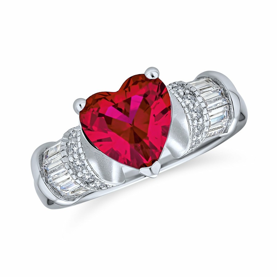 Shop Women Bling Jewelry Engravable Rings | 3Ct Heart Shape Cz Engagement Ring Simulated Ruby Sterling Silver Pink