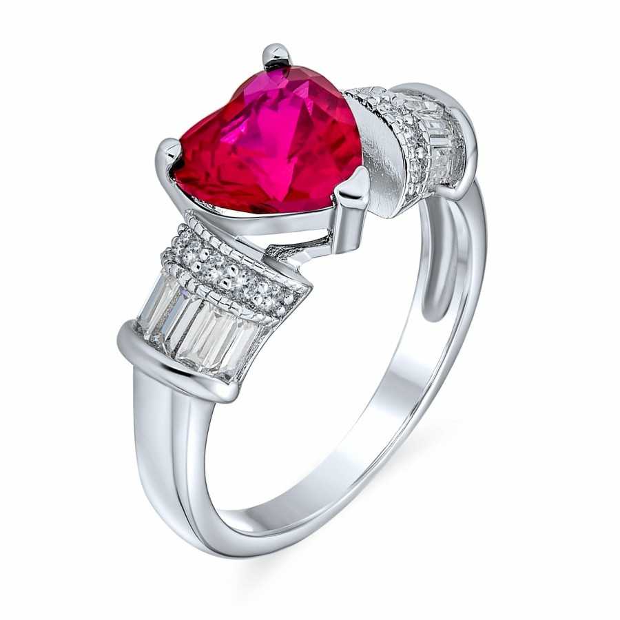 Shop Women Bling Jewelry Engravable Rings | 3Ct Heart Shape Cz Engagement Ring Simulated Ruby Sterling Silver Pink