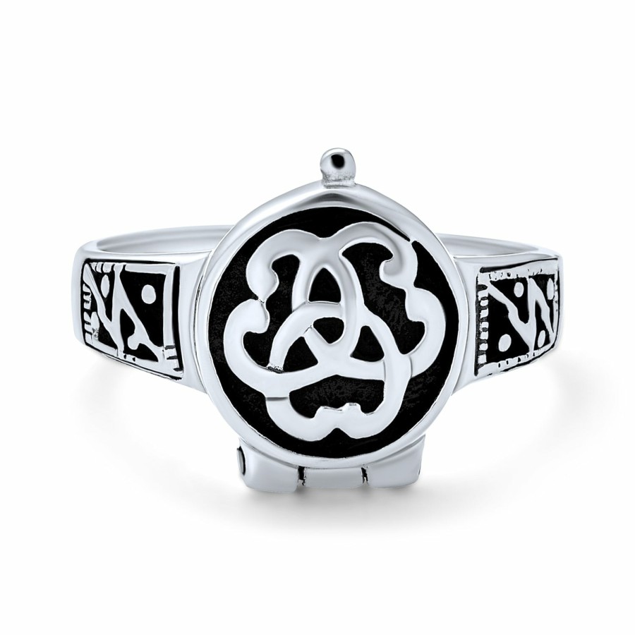 Shop Women Bling Jewelry Lockets | Triquetra Irish Celtic Knot Signet Locket Poison Ring Sterling Silver