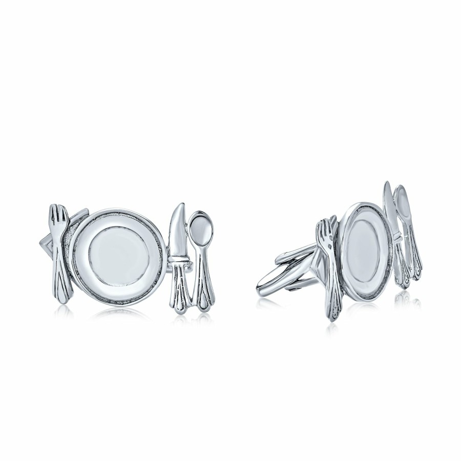 Shop Men Bling Jewelry Mens Engravable Accessories | Culinary Gourmet Chef Cook Restaurant Owner Cufflinks Sterling Silver