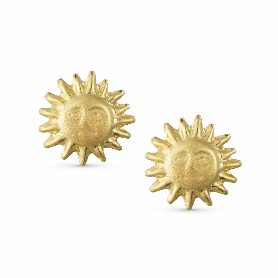 Shop Women Bling Jewelry Stud Earrings | Tiny Sunshine Happy Face Sun Stud Earrings Genuine 10K Yellow Gold