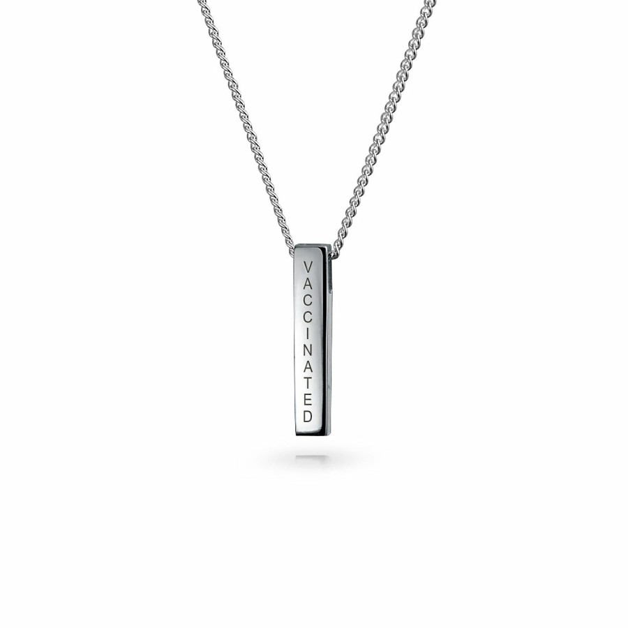 Shop Women Bling Jewelry Pendant Necklaces | Vaccinated Personalize Solid Vertical Bar Pendant .925Sterling Silver