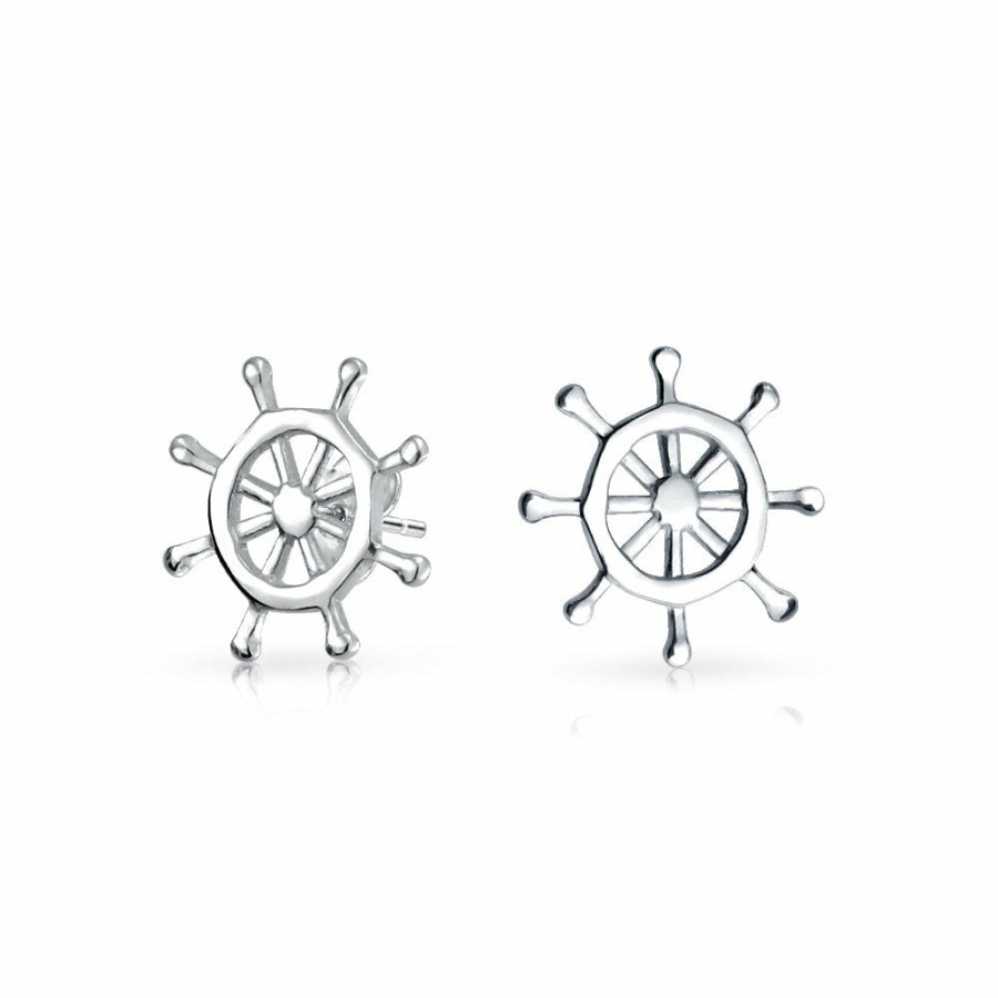 Shop Women Bling Jewelry Stud Earrings | Nautical Boat Ship Wheel Small Stud Earrings Women .925 Sterling Silver