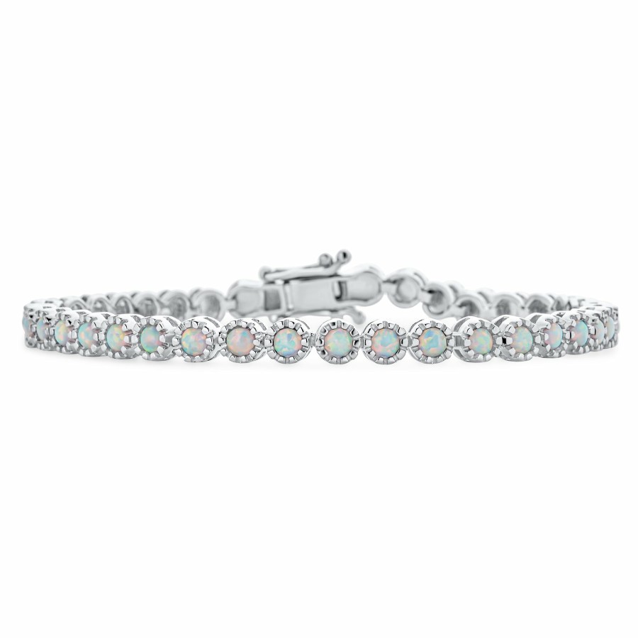 Shop Women Bling Jewelry Tennis Bracelets | Dainty Milgrain Edge White Opal Tennis Bracelet .925Sterling Silver