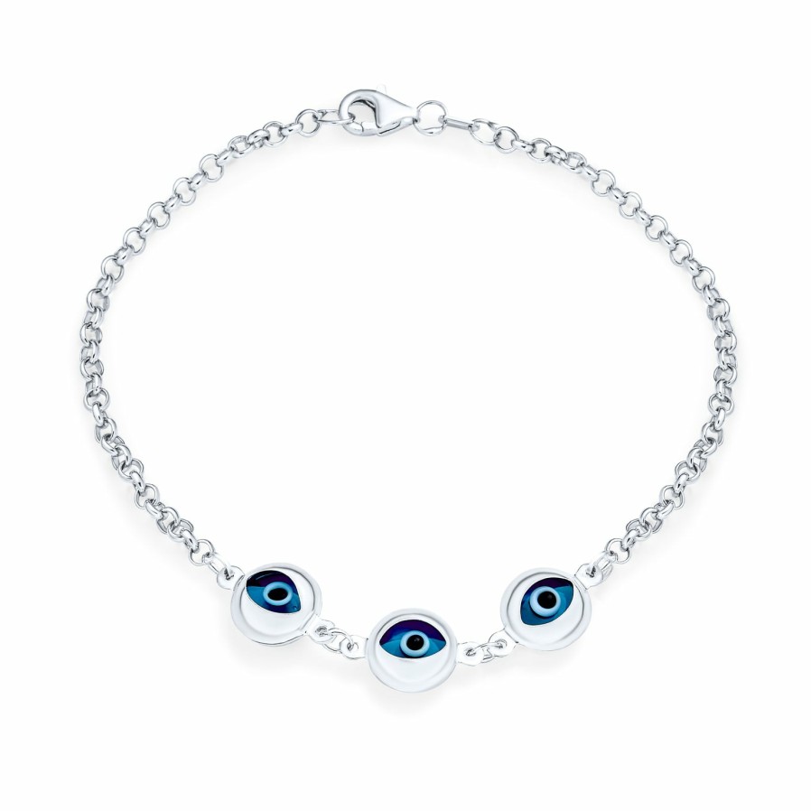 Shop Women Bling Jewelry Delicate Bracelets | Turkish Navy Blue Evil Eye Charm Chain Link Bracelet Sterling Silver