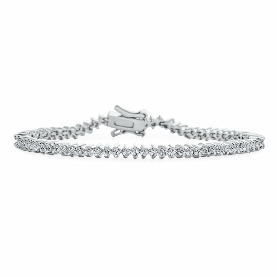 Shop Women Bling Jewelry Tennis Bracelets | Bridal Thin Tennis Bracelet 2 Prong Set Round Aaa Cz Silver Plated