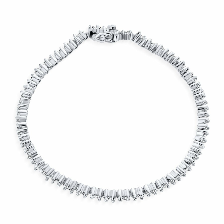 Shop Women Bling Jewelry Tennis Bracelets | Bridal Thin Tennis Bracelet 2 Prong Set Round Aaa Cz Silver Plated